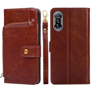 huismerk For Xiaomi Redmi K40 Gaming Zipper Bag Horizontal Flip Leather Phone Case with Holder & Card Slots & Lanyard(Brown)