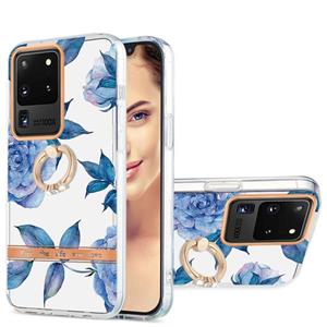 huismerk For Samsung Galaxy S20 Ultra Ring IMD Flowers TPU Phone Case(Blue Peony)