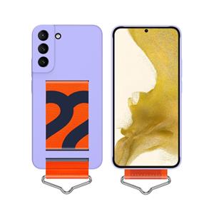 huismerk For Samsung Galaxy S22+ 5G Slim Wrist Strap Bracket PC Phone Case(Purple+Orange Strap)