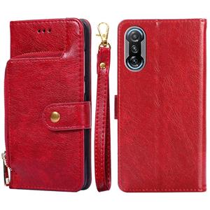 huismerk For Xiaomi Redmi K40 Gaming Zipper Bag Horizontal Flip Leather Phone Case with Holder & Card Slots & Lanyard(Red)