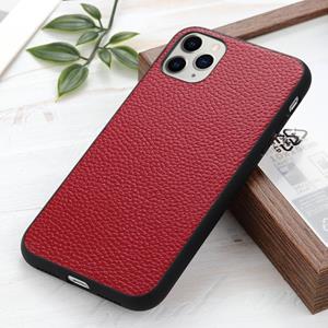 huismerk Litchi Textuur Echt lederen opvouwbare beschermhoes voor iPhone 12 mini(Rood)