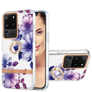 huismerk For Samsung Galaxy S20 Ultra Ring IMD Flowers TPU Phone Case(Purple Begonia)