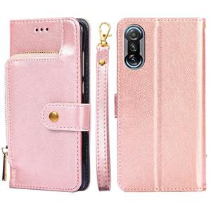 huismerk For Xiaomi Redmi K40 Gaming Zipper Bag Horizontal Flip Leather Phone Case with Holder & Card Slots & Lanyard(Rose Gold)