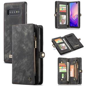 huismerk CaseMe afneembare multifunctionele horizontale Flip leren Case voor Galaxy S10 met kaartslot & houder & rits portemonnee & fotolijstjes (zwart)