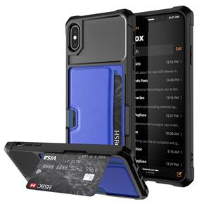 huismerk Schokbestendige magnetische PC Case voor iPhone XS Max met kaartsleuf (blauw)