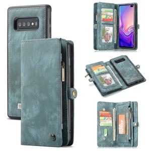 CaseMe afneembare multifunctionele horizontale flip lederen behuizing voor Galaxy S10 met kaartsleuf & houder & rits portemonnee & fotoframe (blauw)