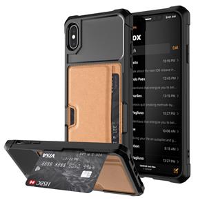 huismerk Schokbestendige magnetische PC Case voor iPhone XS Max met kaartsleuf (bruin)