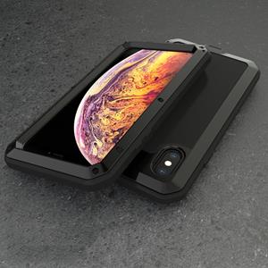 huismerk Waterdichte stofdichte schokbestendige aluminiumlegering + gehard glas + siliconen case voor iPhone XS Max (zwart)