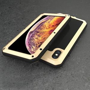 huismerk Waterdichte stofdichte schokbestendige aluminiumlegering + gehard glas + siliconen case voor iPhone XS Max (goud)