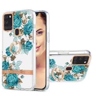 huismerk For Samsung Galaxy A21s / A217F Ring IMD Flowers TPU Phone Case(Blue Rose)