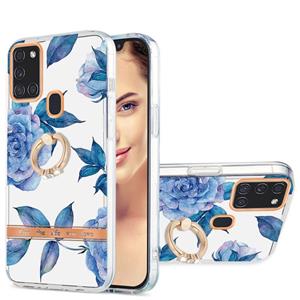 huismerk For Samsung Galaxy A21s / A217F Ring IMD Flowers TPU Phone Case(Blue Peony)