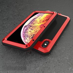 huismerk Waterdichte stofdichte schokbestendige aluminiumlegering + gehard glas + Siliconenhoesje voor iPhone XS Max (rood)