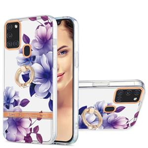 huismerk For Samsung Galaxy A21s / A217F Ring IMD Flowers TPU Phone Case(Purple Begonia)