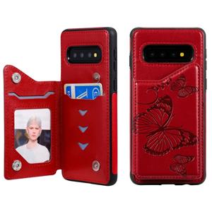 huismerk Voor Galaxy S10 Butterfly Embossing Pattern Shockproof Protective Case met Holder & Card Slots & Photo Frame(Red)