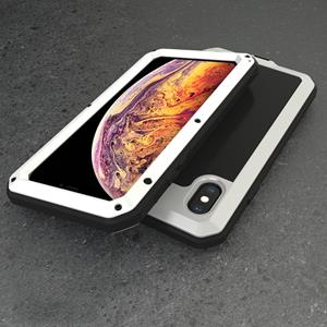 huismerk Waterdichte stofdichte schokbestendige aluminiumlegering + gehard glas + siliconen case voor iPhone XS Max (zilver)