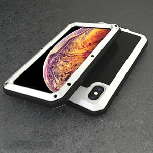 huismerk Waterdichte stofbestendige aluminium legering + getemperd glas + siliconen case voor de iPhone XS Max (wit)