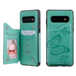 huismerk Voor Galaxy S10 Butterfly Embossing Pattern Shockproof Protective Case met Holder & Card Slots & Photo Frame(Green)