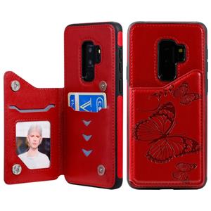 huismerk Voor Galaxy S10 Plus Butterfly Embossing Pattern Shockproof Protective Case met Holder & Card Slots & Photo Frame(Red)