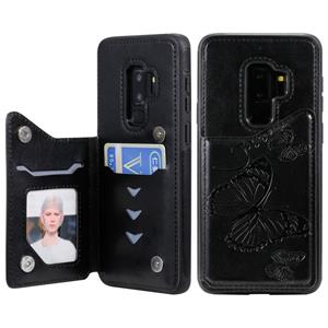 huismerk Voor Galaxy S10 Plus Butterfly Embossing Pattern Shockproof Protective Case met Holder & Card Slots & Photo Frame(Black)