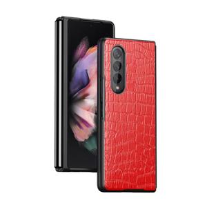 huismerk For Samsung Galaxy Z Fold3 5G Crocodile Texture Leather Folding Protective Case(Red)