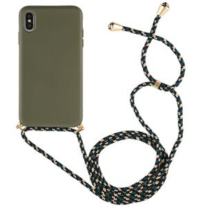 huismerk Voor iPhone XS Max TPU Anti-Fall Mobiele Telefoon Case Met Lanyard (Groen)