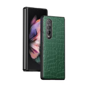 huismerk For Samsung Galaxy Z Fold3 5G Crocodile Texture Leather Folding Protective Case(Green)