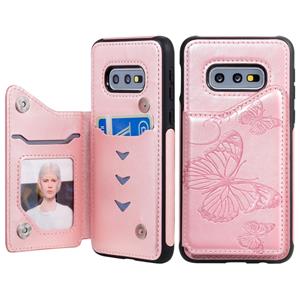 huismerk Voor Galaxy S10E Butterfly Embossing Pattern Shockproof Protective Case met Holder & Card Slots & Photo Frame (Rose Gold)