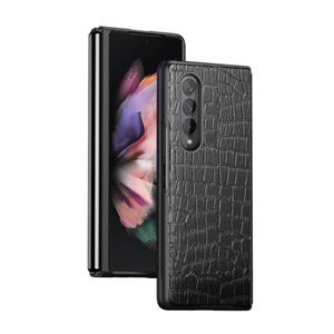 huismerk Voor Samsung Galaxy Z Fold3 5G Crocodile Texture Lederen Vouwen Beschermhoes (Zwart)