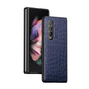 huismerk Voor Samsung Galaxy Z Fold3 5G krokodil textuur lederen opvouwbare beschermhoes (blauw)