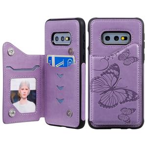 huismerk Voor Galaxy S10E Butterfly Embossing Pattern Shockproof Protective Case met Holder & Card Slots & Photo Frame(Paars)