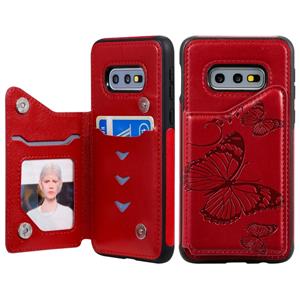 huismerk Voor Galaxy S10E Butterfly Embossing Pattern Shockproof Protective Case met Holder & Card Slots & Photo Frame(Red)