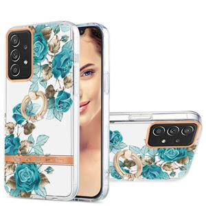 huismerk For Samsung Galaxy A52 5G / 4G Ring IMD Flowers TPU Phone Case(Blue Rose)