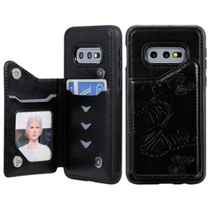 huismerk Voor Galaxy S10E Butterfly Embossing Pattern Shockproof Protective Case met Holder & Card Slots & Photo Frame(Black)