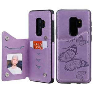 huismerk Voor Galaxy S9 Plus Butterfly Embossing Pattern Shockproof Protective Case met Holder & Card Slots & Photo Frame(Purple)