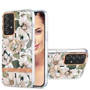 huismerk For Samsung Galaxy A72 5G / 4G Ring IMD Flowers TPU Phone Case(Green Gardenia)