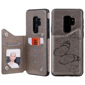 huismerk Voor Galaxy S9 Plus Butterfly Embossing Pattern Shockproof Protective Case met Holder & Card Slots & Photo Frame(Gray)