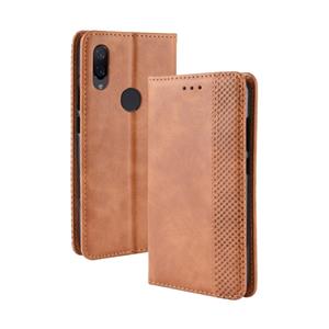 huismerk Magnetische Buckle retro textuur horizontale Flip lederen case voor Xiaomi Redmi Note 7 met houder & kaartsleuven & portemonnee (bruin)