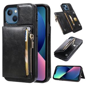 huismerk Zipper Wallet Bag PU Back Cover Shockrpoof Phone Case with Holder & Card Slots & Wallet For iPhone 13 mini(Black)