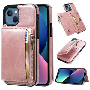 huismerk Zipper Wallet Bag PU Back Cover Shockrpoof Phone Case with Holder & Card Slots & Wallet For iPhone 13 mini(Pink)