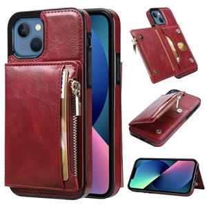 huismerk Zipper Wallet Bag PU Back Cover Shockrpoof Phone Case with Holder & Card Slots & Wallet For iPhone 13 mini(Red)