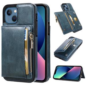 huismerk Zipper Wallet Bag PU Back Cover Shockrpoof Phone Case with Holder & Card Slots & Wallet For iPhone 13 mini(Blue)