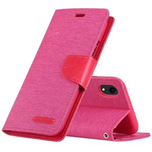 huismerk KWIK GOOSPERY CANVAS dagboek denim textuur horizontale Flip lederen case voor iPhone XR met houder & kaartsleuven & portemonnee (Rose rood)