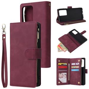 huismerk Voor Galaxy S11 Plus multifunctionele horizontale flip lederen behuizing met Kaart slot & Holder & Zipper Wallet & Photo Frame(Red Wine)