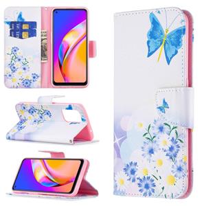 huismerk Voor OPPO A94 5G / Reno5 Z 5G / F19 Pro + Gekleurde tekening patroon horizontale flip lederen geval met houder kaart slots & portemonnee (Butterfly