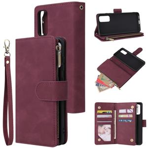 huismerk Voor Galaxy S20 multifunctionele horizontale flip lederen behuizing met Card Slot & Holder & Zipper Wallet & Photo Frame(Red Wine)