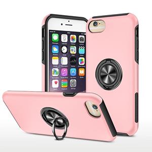 huismerk PC + TPU schokbestendige magnetische beschermhoes met onzichtbare ring houder voor iPhone 6 (rose goud)