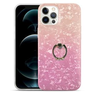 huismerk Gradiënt kleur shell textuur IMD TPU schokbestendig geval met ring houder voor iPhone 13 mini (gradiënt oranje roze)