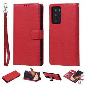 huismerk Voor Samsung Galaxy Note 20 2 in 1 Solid Color Afneembare PU Lederen case met kaartslots & magnetische houder & fotolijst & portemonnee & riem(rood)