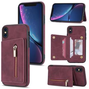 huismerk Rits kaarthouder telefoonhoesje voor iPhone XS Max (Wine Red)