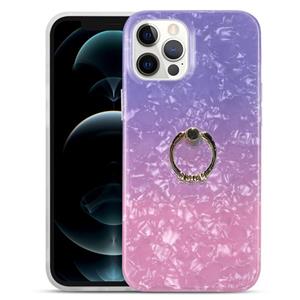 huismerk Gradiënt kleur shell textuur IMD TPU schokbestendig geval met ringhouder voor iphone 13 (gradiënt paars roze)